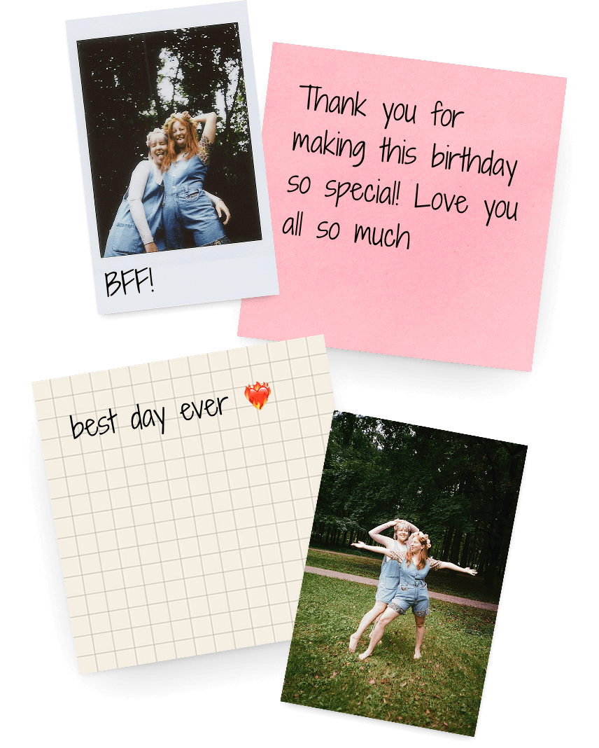A DearPins board: polaroid photos and handwritten sticky notes pinned together